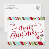 Rote frohe Weihnachten, Schneeflocken & Diagonale Feiertagspostkarte (Vorne/Hinten)