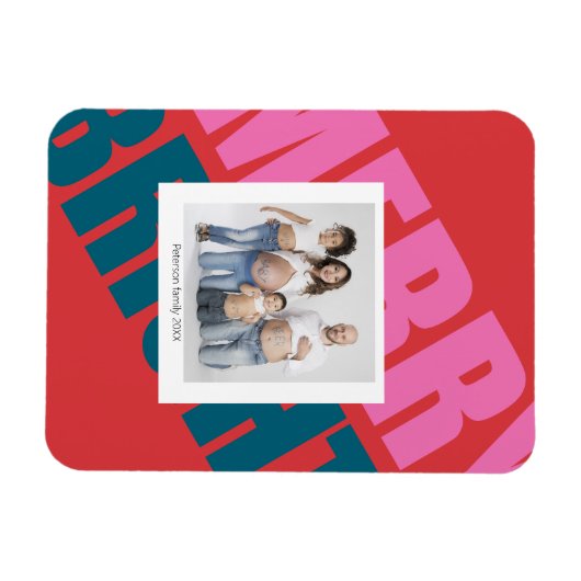 Rote fröhliche, farbenfrohe Weihnachten Moderne Fo Magnet (Horizontal)