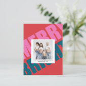 Rote fröhliche, farbenfrohe Weihnachten Moderne Fo Postkarte (Stehend Vorderseite)