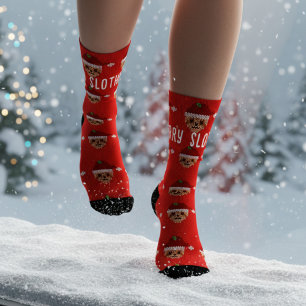 Rote Fröhliche Faultier-Weihnachten Socken
