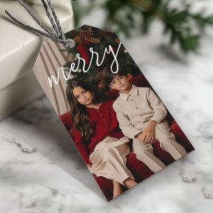 Rote fröhliche Kalligrafie - vertikales Foto mit w Geschenkanhänger