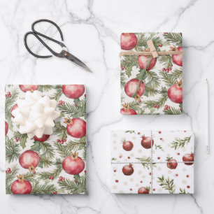 Rote Frucht Granatapfel Weihnachten Geschenkpapier Set