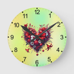 Rote Frühlingsblumen Herz-53476 Runde Wanduhr