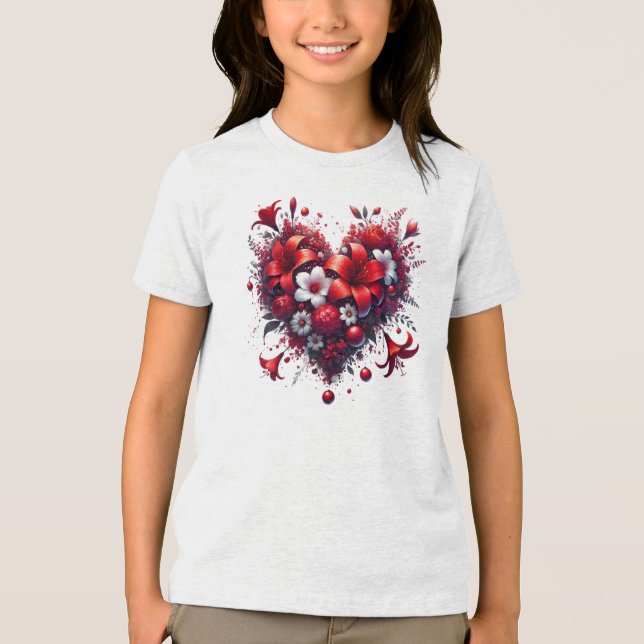 Rote Frühlingsblumen Herz-53476 Tri-Blend Shirt (Vorderseite)