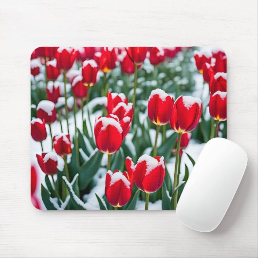 Rote Frühlingshuppen im Schnee Mousepad (Mit Mouse)