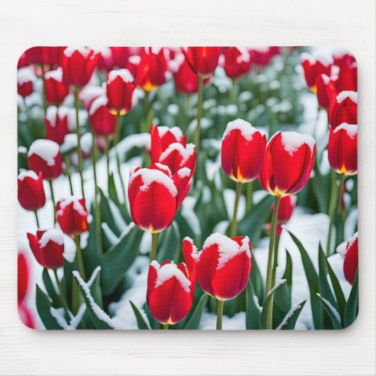 Rote Frühlingshuppen im Schnee Mousepad (Vorne)