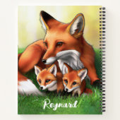 Rote Fuchs-Mutter und -Junge im Gras Notizblock (Rückseite)