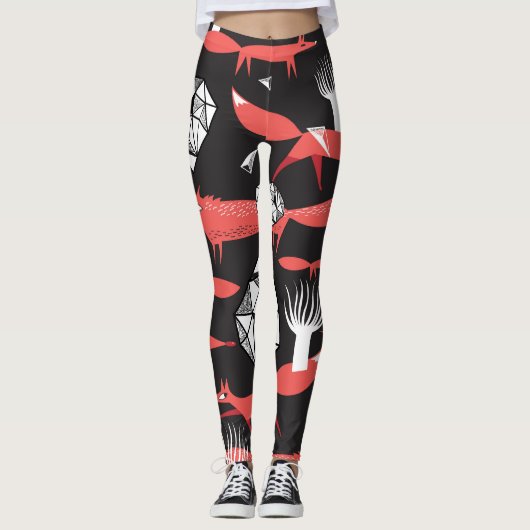 Rote Füchse: Dunkler Hintergrund Nahtlos. Leggings (Vorderseite)