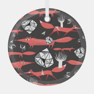 Rote Füchse: Dunkler Hintergrund Nahtlos. Ornament Aus Glas