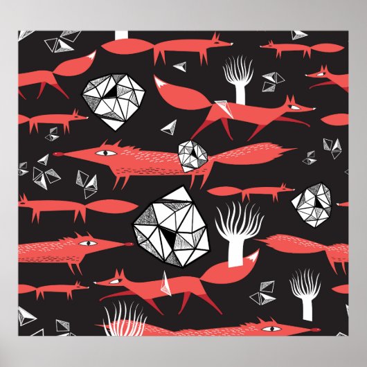 Rote Füchse: Dunkler Hintergrund Nahtlos. Poster (Vorne)