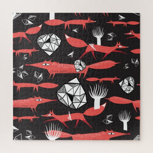 Rote Füchse: Dunkler Hintergrund Nahtlos. Puzzle (Vertikal)