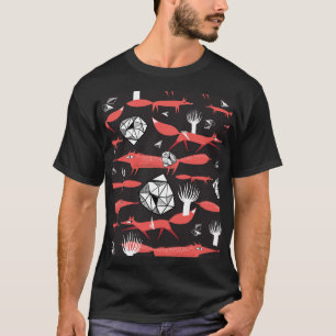 Rote Füchse: Dunkler Hintergrund Nahtlos. T-Shirt