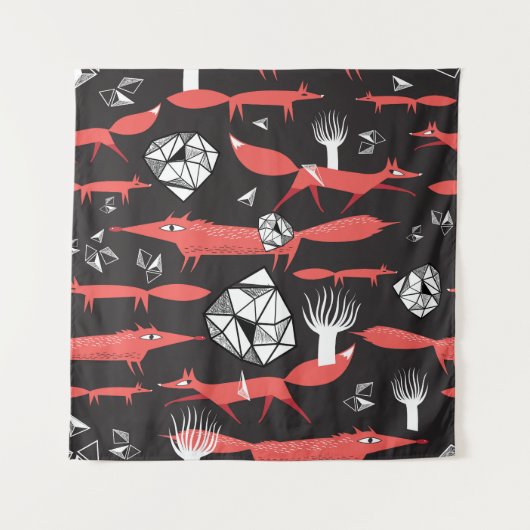 Rote Füchse: Dunkler Hintergrund Nahtlos. Wandteppich (Vorderseite)