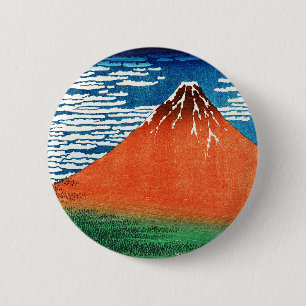Rote Fuji-Zeichnung Kanagawa Hokusai Button