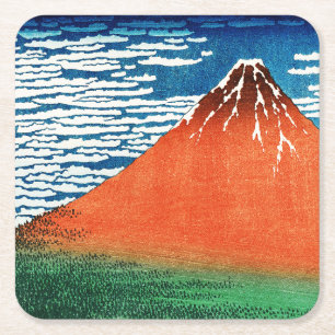 Rote Fuji Zeichnung Kanagawa Hokusai Rechteckiger Pappuntersetzer