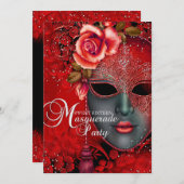 Rote Funkelmaske Masquerade Sweet 16 Einladung (Vorne/Hinten)