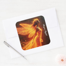 Rote funkelnd feurige Girl Fantasy Glitzer Magie Quadratischer Aufkleber