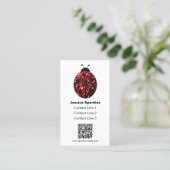 Rote funkelnde Marienkäfer QR-Code Monogramm weiß Visitenkarte (Stehend Vorderseite)