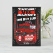 Rote Game Truck Geburtstagsparty Einladung (Stehend Vorderseite)