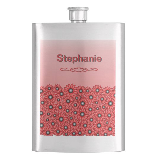 Rote Gänseblümchen-Blumen-Klassische-Flasche Flachmann (Vorderseite)