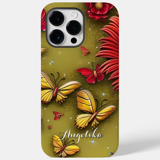 Rote Gänseblümchen Gold Schmetterlinge Personalisi Case-Mate iPhone Hülle (Rückseite)