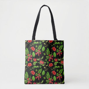 Rote Gänseblümchen mit Blättern Muster Tasche