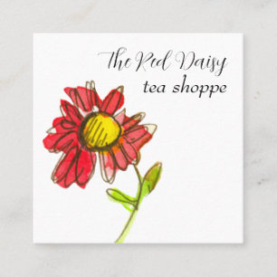Rote Gänseblümchen-Teestube Wasserfarben-Blume Quadratische Visitenkarte
