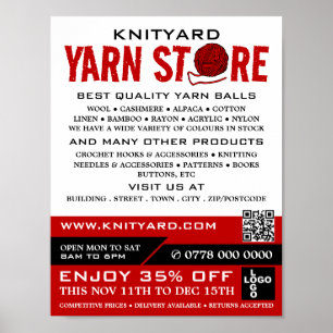 Rote Garne-Store-Logo, Knittershop, Garnspeicher Poster