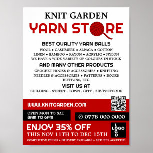 Rote Garne-Store-Logo, Knittershop, Garnspeicher Poster