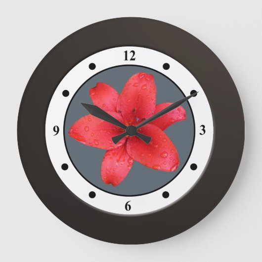Rote Garten-mit BlumenBlumen-moderne Stellen Große Wanduhr (Vorderseite)