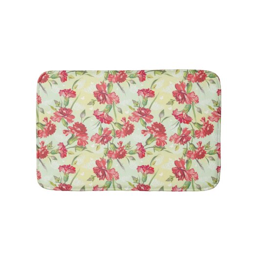 Rote Gartennelken auf Grün mit Schmetterlingen Badematte (Vorderseite)