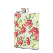 Rote Gartennelken auf Grün mit Schmetterlingen Flachmann (Links)