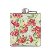 Rote Gartennelken auf Grün mit Schmetterlingen Flachmann (Rückseite)