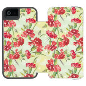 Rote Gartennelken auf Grün mit Schmetterlingen Incipio iPhone Geldbeutel-Hülle (Folio Geöffnet)