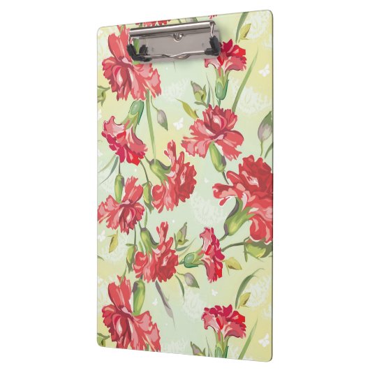 Rote Gartennelken auf Grün mit Schmetterlingen Klemmbrett (Links)