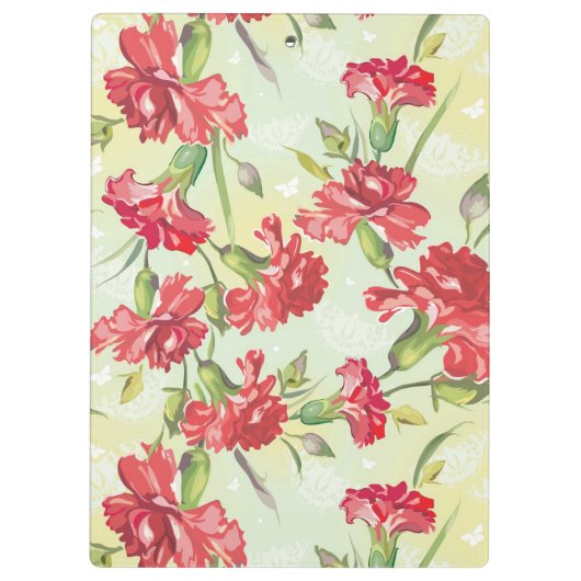 Rote Gartennelken auf Grün mit Schmetterlingen Klemmbrett (Rückseite)