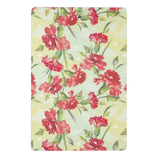 Rote Gartennelken auf Grün mit Schmetterlingen Mini Klemmbrett (Rückseite)