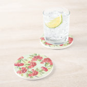 Rote Gartennelken auf Grün mit Schmetterlingen Sandstein Untersetzer (Seite)