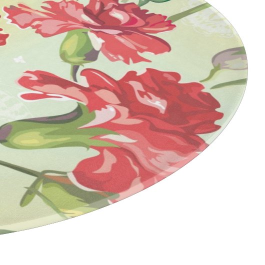 Rote Gartennelken auf Grün mit Schmetterlingen Schneidebrett (Ecke)