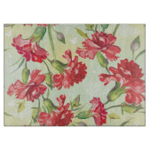 Rote Gartennelken auf Grün mit Schmetterlingen Schneidebrett (Vorderseite)