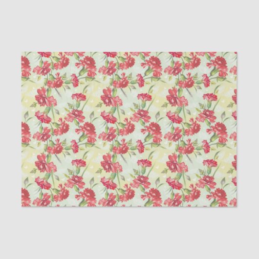 Rote Gartennelken auf Grün mit Schmetterlingen Seidenpapier (Vorderseite)