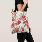 Rote Gartennelken auf Grün mit Schmetterlingen Tasche (Von Nahem)