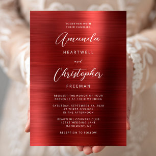 Rote Gebürstete Metall-Schrift Hochzeit Einladung