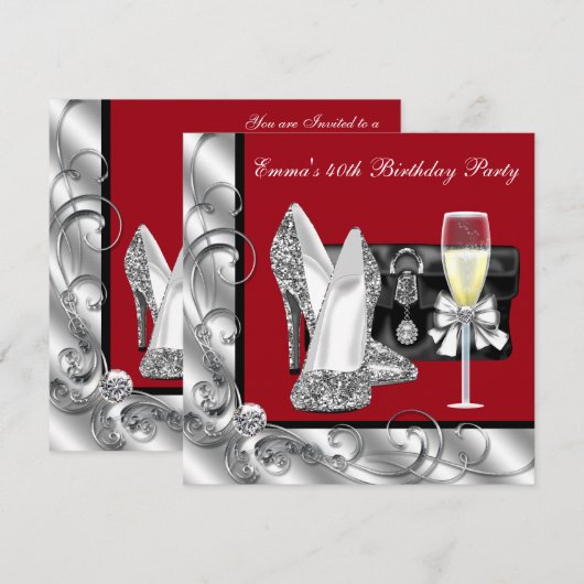 Rote Geburtstagspartei Einladung (Vorne/Hinten)