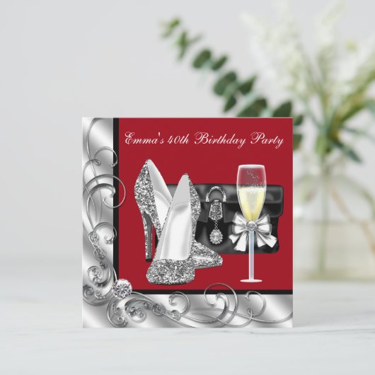 Rote Geburtstagspartei Einladung (Stehend Vorderseite)