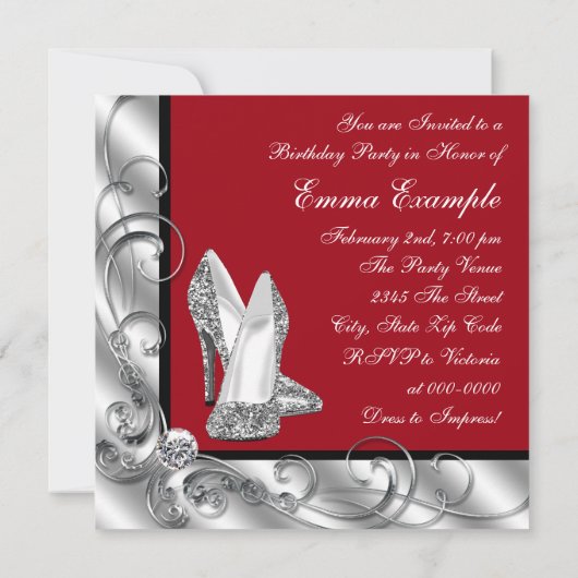 Rote Geburtstagspartei Einladung (Rückseite)