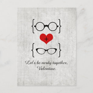 Rote Geeky Brille Valentinstag Postkarte