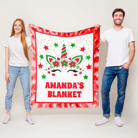 Rote Gefärbte Krawatte Einhorn Weihnachten Persona Fleecedecke (Beispiel)