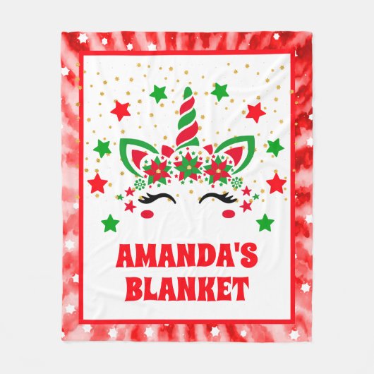 Rote Gefärbte Krawatte Einhorn Weihnachten Persona Fleecedecke (Vorderseite)