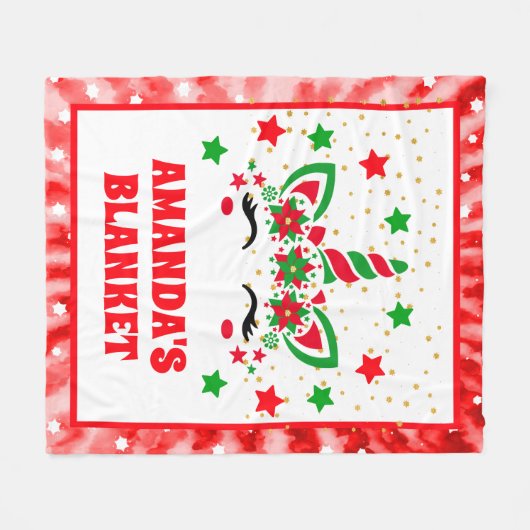 Rote Gefärbte Krawatte Einhorn Weihnachten Persona Fleecedecke (Vorderseite (Horizontal))